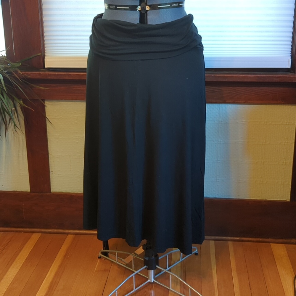 Black rayon / spandex knit comfy skirt.